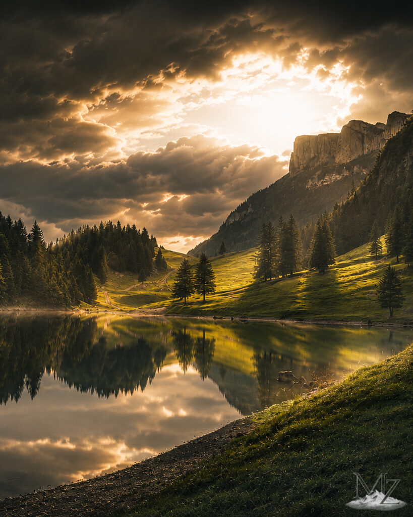 Majestätische Berglandschaft im goldenen Licht